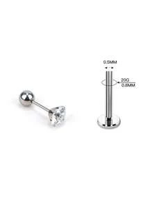 2 Stücke/Set Titanstahl hypoallergene Ohrknochenstifte mit 4-Krallen 5A Qualität Zirkonia Rundkugel Einzeldiamant Schraubverschluss Ohrringe, einfach & modisch 20G Feingewinde Ohrpiercing Schmuck