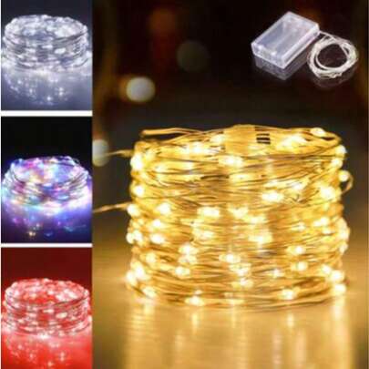 3/5/10m 30/50/100 LED Copper Wire Fairy Lights, Battery Powered Copper String Lights For Room, Bedroom, Christmas, Birthday, Flower Box Decor, Bendabl