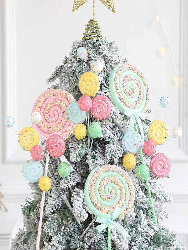 2pcs/Set 16-17 Inch Macaron Colorful Lollipop Candy Ball Bouquet Picks Glitter Artificial Stems Decor, Christmas Tree Hanging Ornaments, Vase Home Holiday Birthday Party Decorations