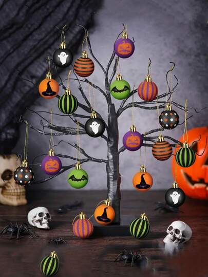 24 piezas Adornos de árbol de Halloween Araña y Murciélago Patrón de telaraña Adornos colgantes de madera duraderos - Con patrones espeluznantes (murciélagos, fantasmas, calabazas) en negro, naranja, morado y verde, adecuados para decoraciones de casa embrujada y decoraciones de árbol de Navidad, decoraciones de Halloween