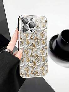 1pc Fashionable Floral Pattern Tempered Glass Material With Lens Film Electroplated Anti-Fall Scratch-Resistant Anti-Fingerprint TPU Full Edge Soft Phone Case Compatible With Apple Models - Multicolor - View 1