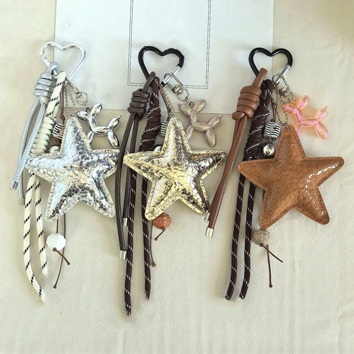 Y2K Leather Rope Keychain, Cute Starfish Bag Charm, 3D Cartoon Starfish Keyring, Anti-Lost Phone Bag Pendant, Summer Starfish Accessory, Fashion Pentagram Braided Rope Bag Charm, Couple Keychain Gift