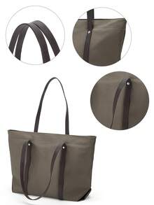 Floless 女士手提包，女士笔记本电脑商务公文包，14英寸笔记本电脑隔层单肩包，顶部提手包，休闲托特包，大容量女士拉链单肩包，购物旅行工作斜挎包 - 棕色 - 查看 8