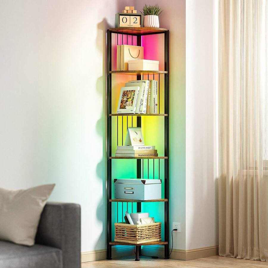 CADIMAC 6 Tier Corner Shelf With Light, Music Synic 60000 DIY LED Color ...