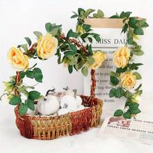 8Pcs (52ft) Artificial Rose Vine Fake Flower Garland Fake Rose Hanging Vine For Wedding Party Background Arch Garden Background Decoration