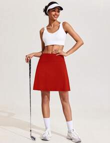 18 Tennis Skirt Knee Length High Waist Skorts Skirts Women Pleated Built-In Shorts Skirts With Pockets - Navy Blue - View 8