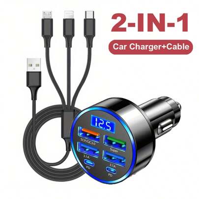 6pcs Car Charger Adapter Blocks With 3-In-1 Braided Charging Cables, Compatible With IPhone, Car Charging Set