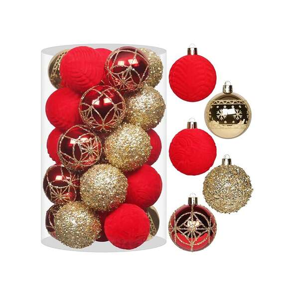 25 pezzi Palline di Natale infrangibili rosse e dorate da 6 cm, decorazioni natalizie, addobbi natalizi per albero di Natale, regali di Natale, decorazioni per la casa, decorazioni per la stanza, decorazioni invernali