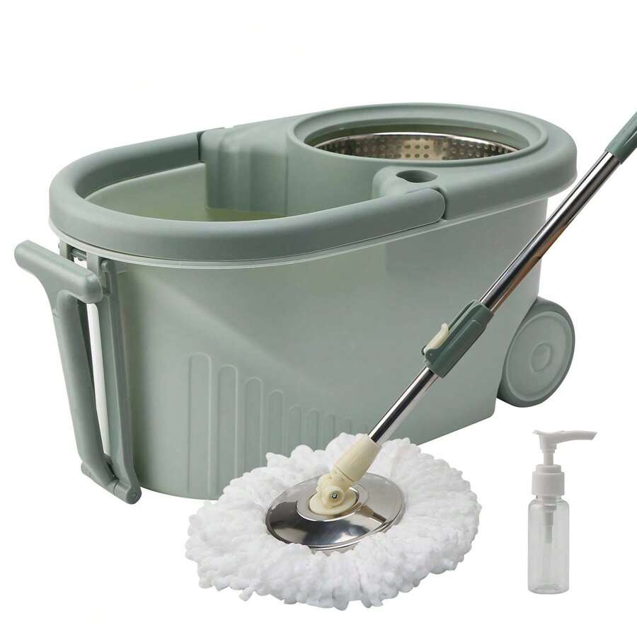 Spin Mop Complete System - Bucket With Wringer & 2 Extra Microfiber Mops (Ideal For Floor Cleaning) - 綠色 - 查看 1