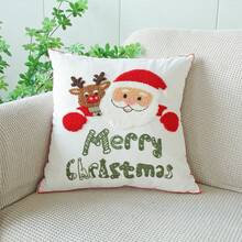 1 buc. Husă de pernă brodată cu Moș Crăciun și reni, pernă decorativă în stil Ins pentru canapea în sufragerie, decor de Crăciun roșu și alb