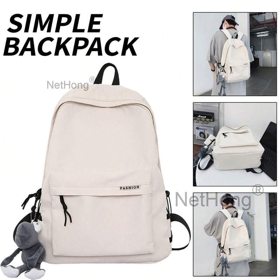 NetHong New Fashion School Backpack Large Capacity Simple Dual-Shoulder Bag Travel Work Laptop Rucksack UK - White - View 1