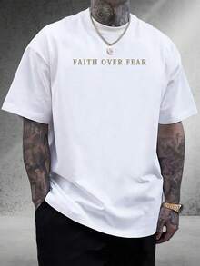 Men's Christian T-Shirt "FAITH OVER FEAR" | Psalm 118:6 Design | Inspirational Streetwear | 100% Cotton | Unisex Fit | Ideal Gift For Believers - 軍綠色 - 查看 2
