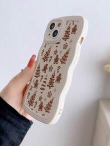1pc Fashionable & Unique Christmas Tree & Gingerbread Man Graphic Beige Wavy Soft Phone Case Compatible With IPhone 16/16Pro/16Plus/15/15ProMax/15Pro/11/12/13/14ProMax/12Mini/13Mini/11Pro/11ProMax/12Pro/12ProMax/13Pro/13ProMax/14Pro/14ProMax, Creative & Elegant - Multicolor - View 3