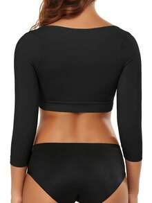 Arm Shaper For Women Posture Corrector Post Surgery Arm Lipo Compression Sleeves Slimming Arm Faja Front Closure Shapewear 3/4 Sleeve Crop Tops Black - màu đen - Xem 10