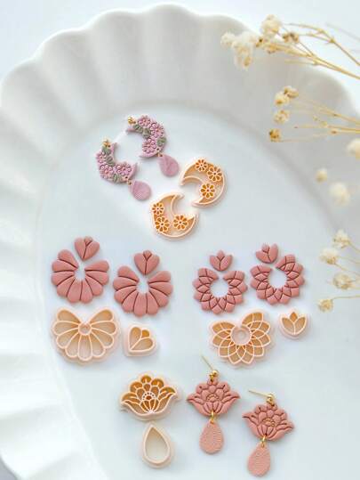 2件套波西米亚风花朵粘土切割器，用于珠宝制作，月亮吊坠粘土工艺套装，海滩度假粘土耳环配件，花朵吊坠手工工具