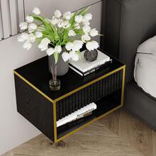 Gold Nightstand Set Of 2, Modern Bedside Table With Drawers And Open Shelf, Floating Design, Small Side Table For Bedroom, Black/ White - Black - View 4