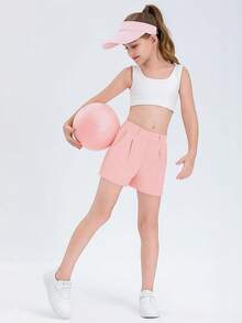 Halloween Kids Costumes Girls Shorts Casual High Waisted School Uniform Shorts With Pockets-14 Years - Hồng - Xem 3