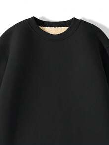 Men's Casual Thermal Lined Warm Crew Neck Sweatshirt, Autumn/Winter - Black - View 3
