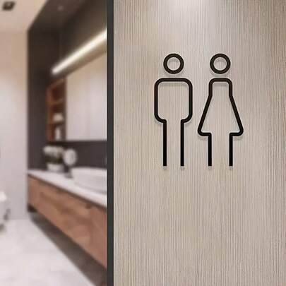2 件亚克力浴室门标牌 - 男性和女性剪影设计，带粘性背衬，耐用塑料表面安装厕所门贴纸，适用于家庭、办公室、酒店、餐厅、卫生间装饰和配件，隐私指示贴纸，现代浴室装饰，易于安装