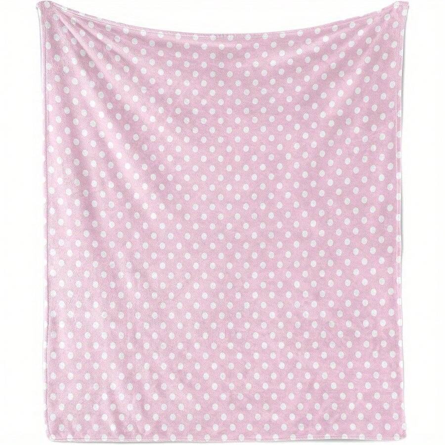 Cozy Pink And White Polka Dot Flannel Throw Blanket – Soft, Warm, Vintage-Inspired Geometric Design, Ideal For Couch Or Bed, Available In Multiple Sizes-280GSM - 彩色 - 查看 1