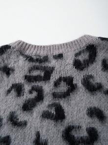 ANDREILEE Fashionable High Street Retro Leopard Print Long Sleeve Unisex Fluffy Warm Cardigan Sweater, Suitable For Spring, Autumn, Winter - Grey - View 9