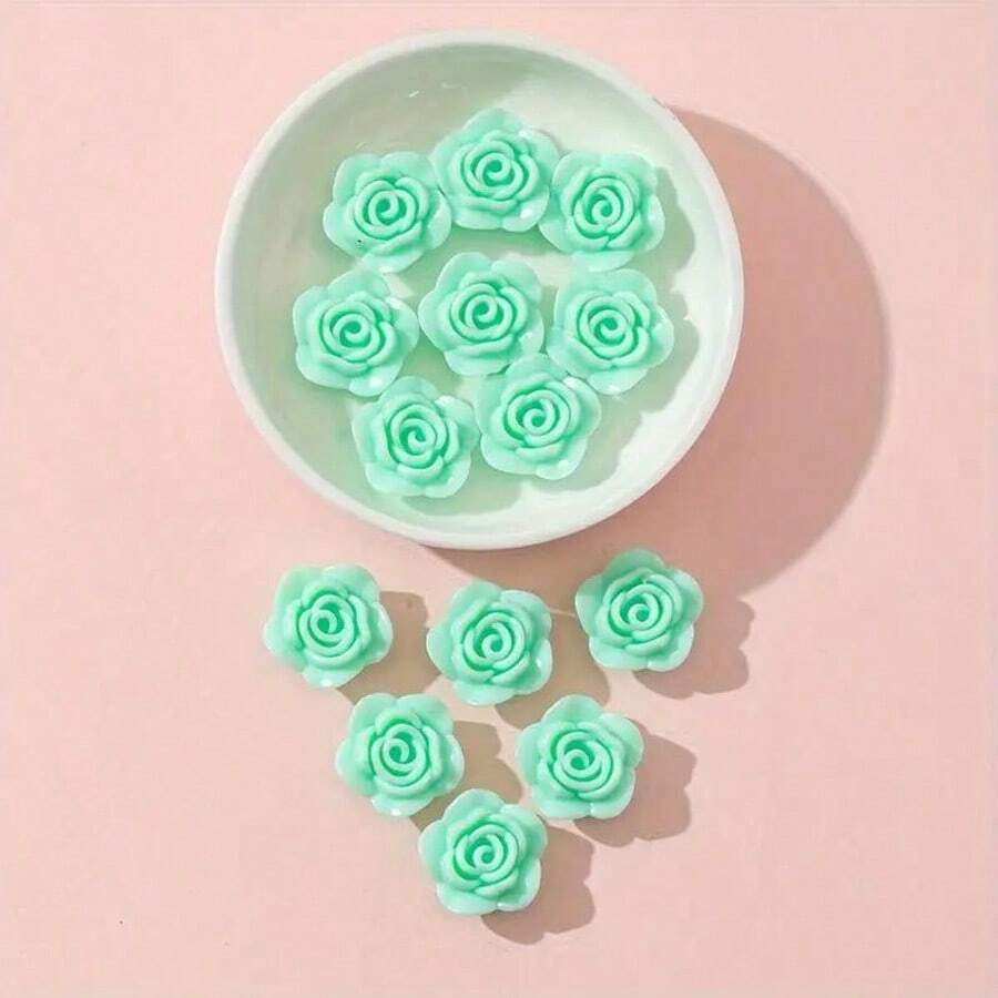 50Pcs 12mm Rose Flower Beads Loose Beads DIY Beads Jewelry Accessories Handmade Material - 綠色 - 查看 1