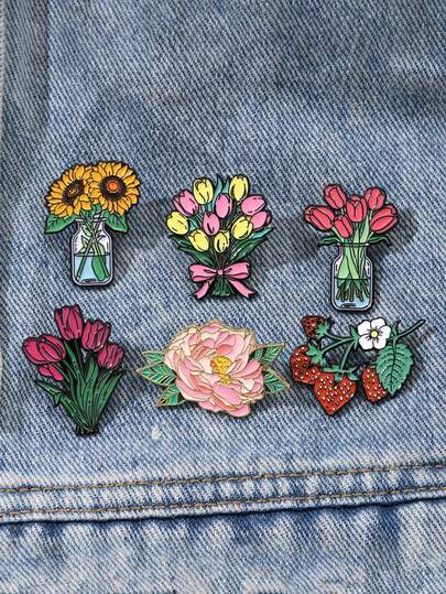 1枚牡丹胸针/徽章。清新可爱的郁金香金属徽章，非常适合背包装饰或馈赠亲友。翻领别针、背包徽章、女士胸针、服装礼品、珠宝、时尚配饰，万圣节必备