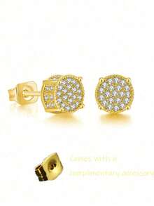 1 Pair Unisex Fashionable Versatile Rhinestone Stainless Steel Stud Earrings (With 1 Extra Earring Back), Suitable For Outdoor, Travel, Party, Gift, Daily Wear