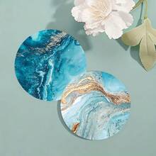 6 件套，艺术木制杯垫套装 - 海洋主题，适合家庭、办公室和派对的装饰性桌旗 - 直径 10 厘米，餐桌装饰，厨房装饰，厨房配件，家居装饰，送给家人、伴侣、朋友的礼物，选择 1、2 或 31 件套，杯垫套装，杯垫，杯垫，家用杯垫 - 淺藍色 - 查看 2