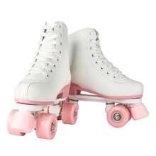YYW Women's Roller Skates High-Top PU Leather With Classic Double-Row Wheel Design Suitable For Both Indoor And Outdoor Use Ideal For Beginners Pink And White Color Combination Stylish And Beautiful - trắng - Xem 3