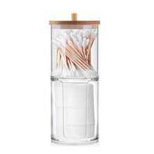 Bamboo Lid Transparent Plastic Storage Box, Desktop Makeup Organizer Box With Dual-Hole Round Design, Transparent Cosmetic Storage Box With Dual-Compartment Design - Modern Vanity Storage Box With Lid, Bathroom Sink Organizer, Suitable For Makeup Brushes, Lipsticks, Beauty Tools - Multicolor - View 9