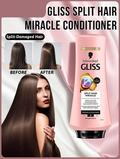 Schwarzkopf Gliss Split Hair 奇迹护发素，修复头发、强化头发、恢复头发、恢复活力，摩洛哥坚果油、银耳蘑菇提取物、葡萄籽油和维生素 E，减少头发分叉，防止外部损伤，软化和滋养头发，保湿、补水、持久滋养，适合受损发质、干性发质、染色发质、日常护理、造型后、染色后护理