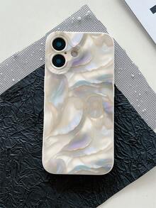 1 pieza Funda de teléfono a prueba de golpes de cobertura total de TPU con diseño de concha blanca compatible con iPhone 16/15/14/13/12/11/XSMAX/X/XS/XR/7PLUS/8PLUS/7/8 - Beis - Ver 4