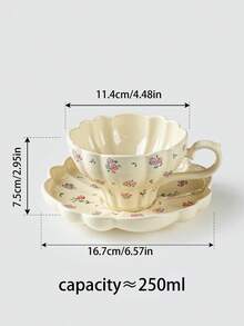 1 Set Taza y platillo de cerámica con flores silvestres románticas de primavera, Taza y platillo de café con flores frescas de verano, Taza de arte de latte ondulado, Plato de postre lindo, Plato para dulces, Ideal para reuniones al aire libre, picnics, decoración de cafés