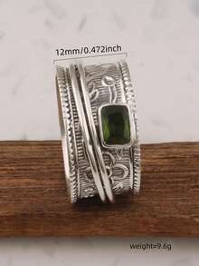 1 Piece Vintage Fashion Pattern Inlaid Single Green Zirconia Ring. High-End Men's Jewellery Is Suitable For Wearing On Any Occasion In Daily Life. Can Be Given To Friends.