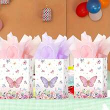 24pcs Gift Bags And Shopping Bags Party Gift Packaging Bag, Butterfly Printing Handbag, Shopping Bag, Birthday Gift, Party Gift, Hand-Held Paper Bag - Multicolor - View 5