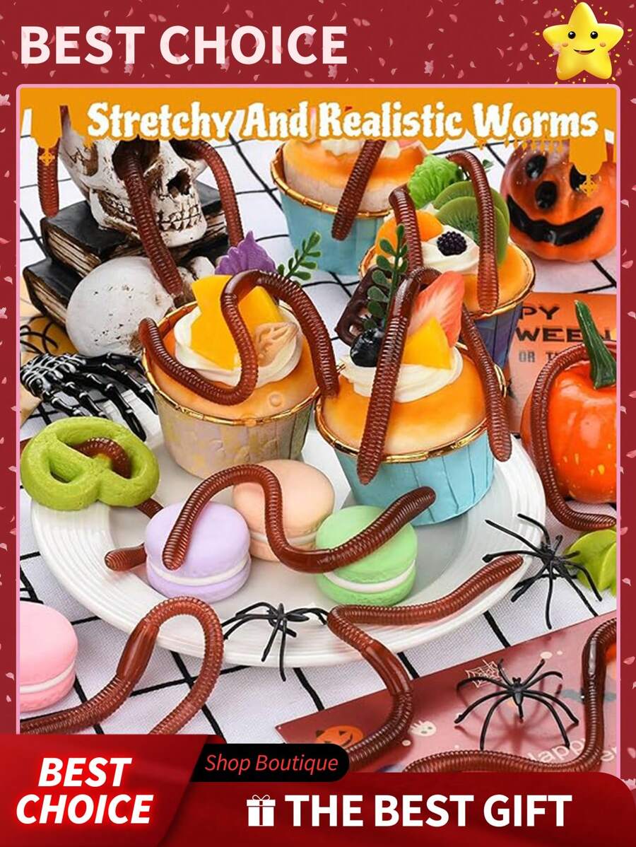 20 包 - 逼真的橡胶蚯蚓，恶作剧玩具，柔软灵活的橡胶蚯蚓，可用作万圣节派对恶作剧道具，青少年和成人的万圣节装饰，万圣节礼物，节日礼物，完美的礼物，精美的礼物（三种颜色可选）秋季装饰秋季装饰家居装饰房间装饰