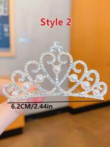 1 pieza Peine de cabello de corona de aleación de tamaño mediano, accesorio de cabello con rhinestones para niñas, decoración de cabello para fiesta de cumpleaños - Plateado - Ver 5