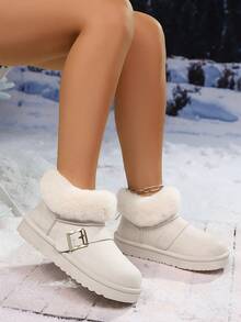 Casual    Fuzzy  Fur Lined  Buckle    Home - trắng - Xem 3
