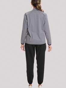 1 Set Women Silver Coated Sweat Suit Jacket And Pants, Suitable For Outdoor Sports, Shaping, Running, Fitness