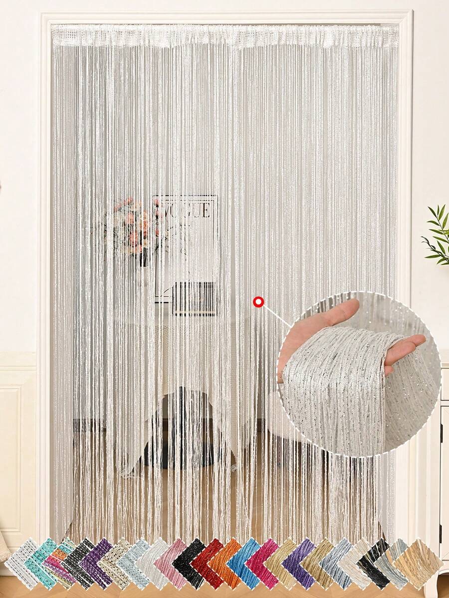 1 rèm cửa sợi bạc sáng bóng, rèm cửa sợi bạc sáng bóng hình quả bóng mềm mại, đồ trang trí treo tua rua sáng bóng, thích hợp trang trí nhà cửa, áp dụng thiết kế vách ngăn tuyến tính, phông nền đám cưới thanh lịch, vải phủ mềm mại, trang trí phòng và nhà cửa, dễ lắp đặt | Trang trí mùa thu, trang trí phòng