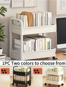 1 pièce Étagère de rangement à double couche sur roulettes, pratique, en plastique durable pour ranger les fournitures de bureau, les collations et les livres - étagère gain de place sous le bureau pour la cuisine, la chambre, la maison et la salle de bain - Multicolore - Voir 1