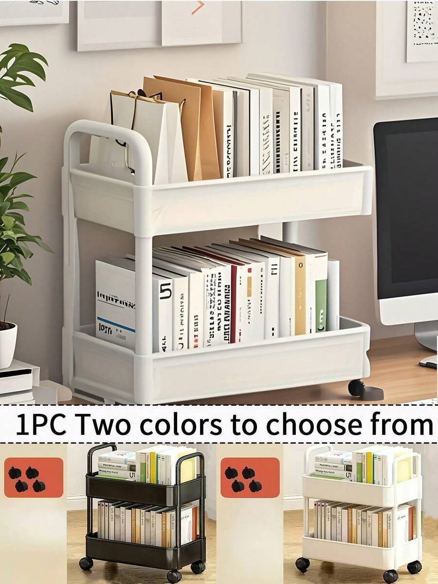 1 pièce Étagère de rangement à double couche sur roulettes, pratique, en plastique durable pour ranger les fournitures de bureau, les collations et les livres - étagère gain de place sous le bureau pour la cuisine, la chambre, la maison et la salle de bain - Multicolore - Voir 1