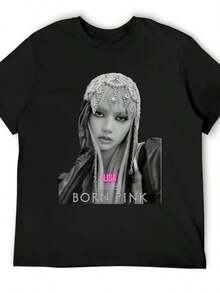 BP BORN PINK LISA T-Shirt Graphic T Shirt Vintage Boys Whites Men Clothing - 黑色 - 查看 1
