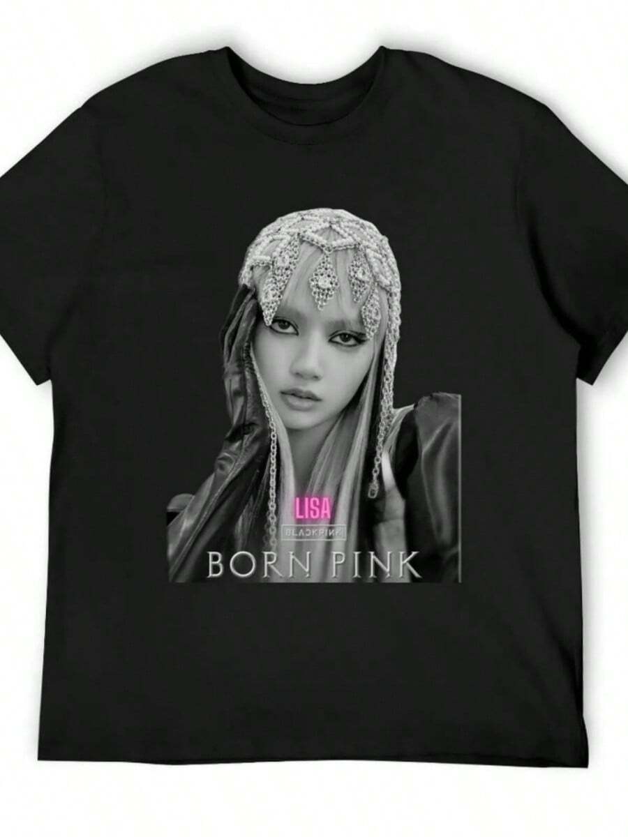 BP BORN PINK LISA T-Shirt Graphic T Shirt Vintage Boys Whites Men Clothing - 黑色 - 查看 1