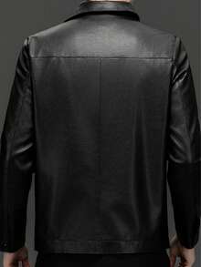 男士时尚休闲PU皮夹克，长袖摩托车夹克，男士必备皮夹克，都市黑色夹克，送朋友、丈夫、男友的礼物 - 黑色 - 查看 2