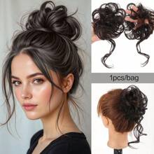 1pc/2pcs Synthetic Messy Updo Hair Bun Chignon Scrunchies Fake Hair Band Braid Elastic Hairpiece Tail For Women Synthetic Curly Ponytail - Multicolor - View 17