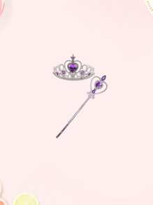 2pcs Ice Princess Crown & Heart Magic Wand Combo, Children Cosplay Princess Role Play Headband & Fairy Wand - Multicolor - View 5