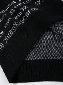 Unisex Retro Abstract Letter Pattern Knitted Long Sleeve Cardigan, Casual European & Asian Style, Suitable For Spring, Autumn, Winter