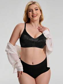Wingslove Plus Size Women Wireless Full Coverage Floral Print Comfortable Bra - Black - View 7
